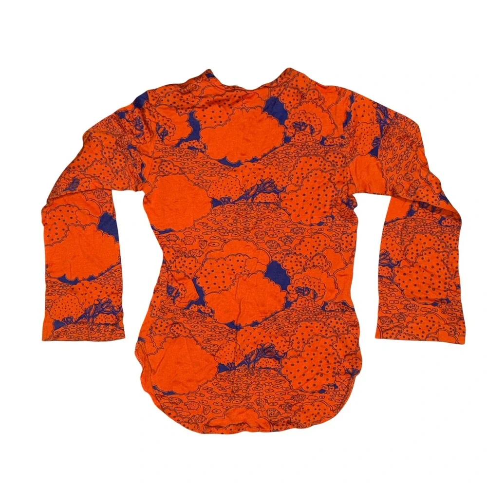 Vintage 70s DJ Made in France Kids Long Sleeve Orange Purple Print Top Size 10